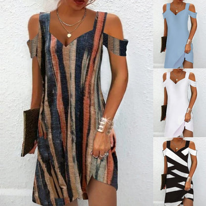 👗 🔥🔥👗【Koupit 1 a získat 1 zdarma】Letní nové módní šaty s potiskem a výstřihem do V pro rok-4025679