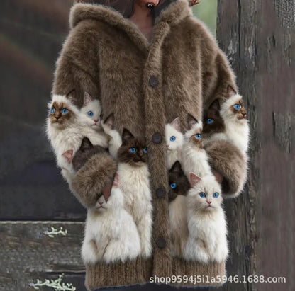 🐱❤️【Tiempo limitado 50% de descuento】🔥🐾Chaqueta con capucha para mujer, elegante y linda, con estampado animal, ideal para primavera y otoño