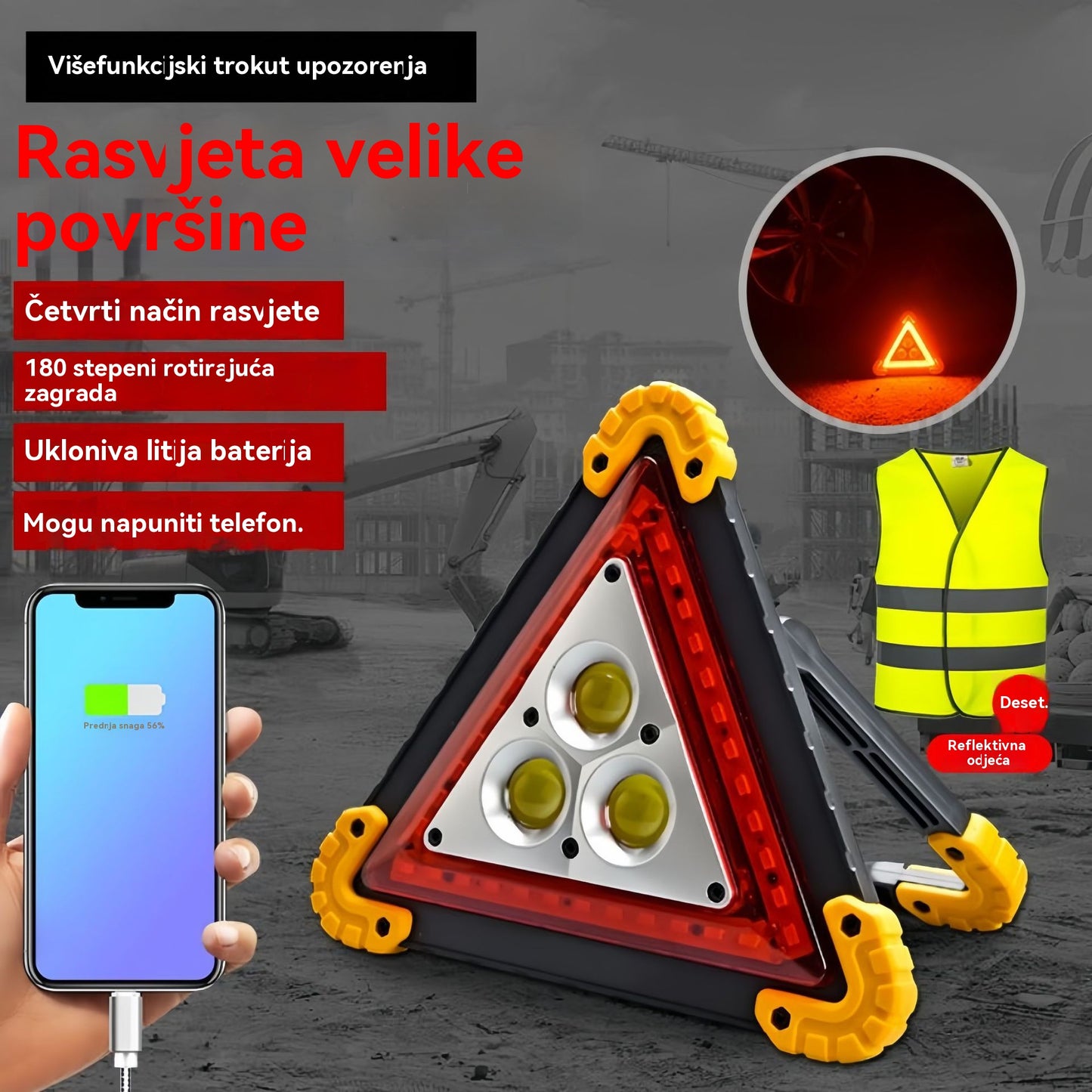 🔥Novo za 2026.🔥 Stražajna lampa s multifunkcijskim upozoravajućim tripodom za automobile - 4198510