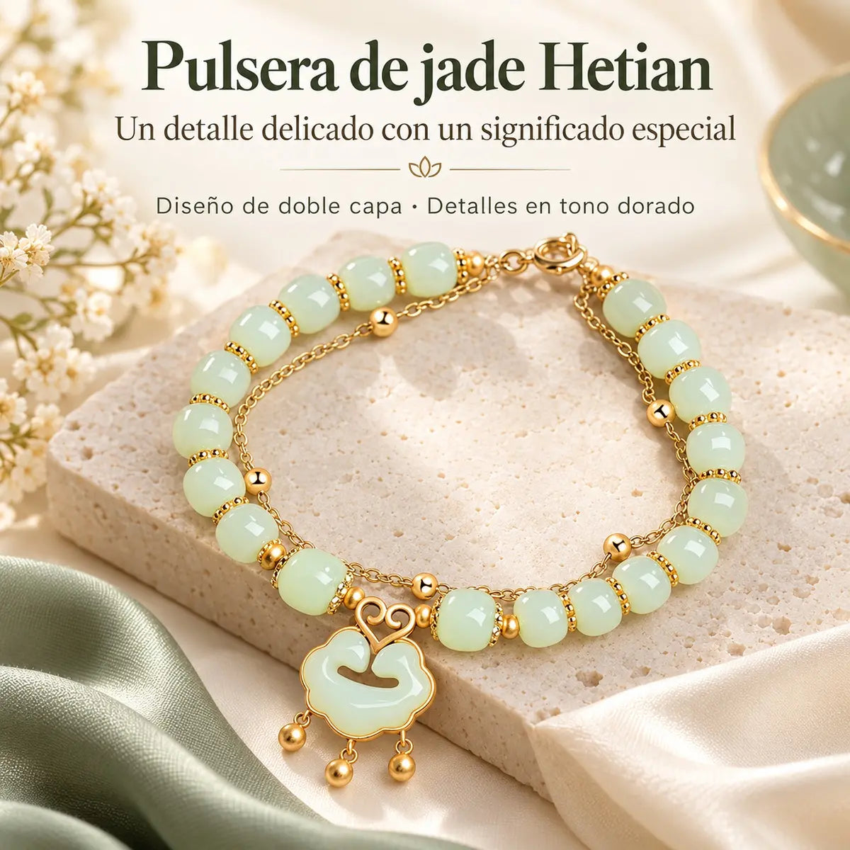 ✨【Compre uno y llévese otro gratis】Nueva pulsera de jade hetiano en oro de 14 quilates