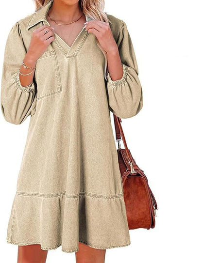 🔥🥰【S-3XL】🔥Nové volné džínové šaty s výstřihem do V