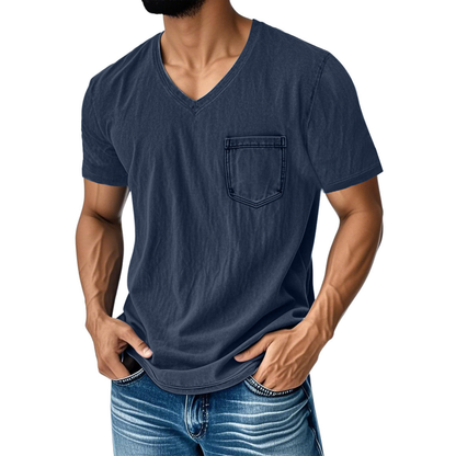 👔 Έκπτωση 50%🔥【40-120 kg】Ανεπίσημο, φαρδύ τζιν μπλουζάκι με V λαιμόκοψη και κοντά μανίκια για άνδρες ✅️Πληρωμή κατά την παράδοση ✅️2 προϊόντα με έκπτωση 70%