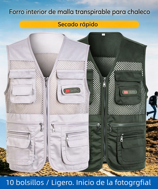 Chaleco sencillo y funcional con múltiples bolsillos 🔥【XL-4XL】