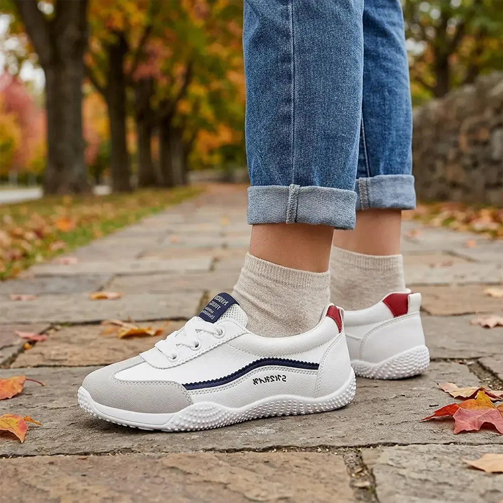 【35–40】👟Dámské sportovní boty v německém stylu s kulatou špičkou – lehké, prodyšné, ploché, boty na každodenní nošení – klasický bílý design