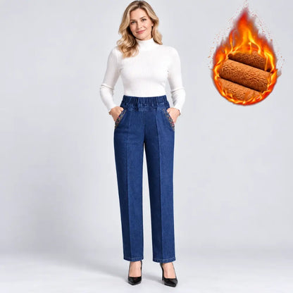 🔥【XL-5XL】Nuevos vaqueros elásticos de corte recto para mujer, para otoño/invierno