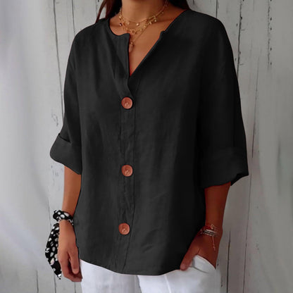 🔥【Descuento por tiempo limitado】【S-5XL】🔥Novedad para primavera/verano 2026: Camiseta holgada - Top de cuello en V de algodón y lino para mujer