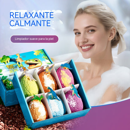 💦Juego de bolas de sales de baño con forma de huevo de dinosaurio (6 piezas), bolas de sales de baño con fragancia limpiadora de larga duración