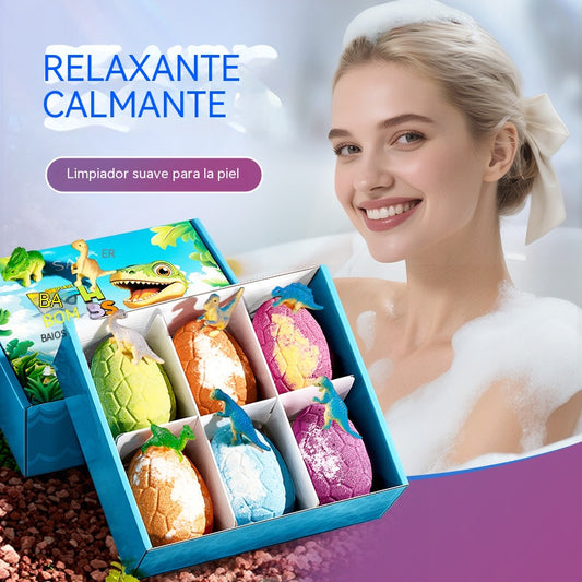 💦Juego de bolas de sales de baño con forma de huevo de dinosaurio (6 piezas), bolas de sales de baño con fragancia limpiadora de larga duración