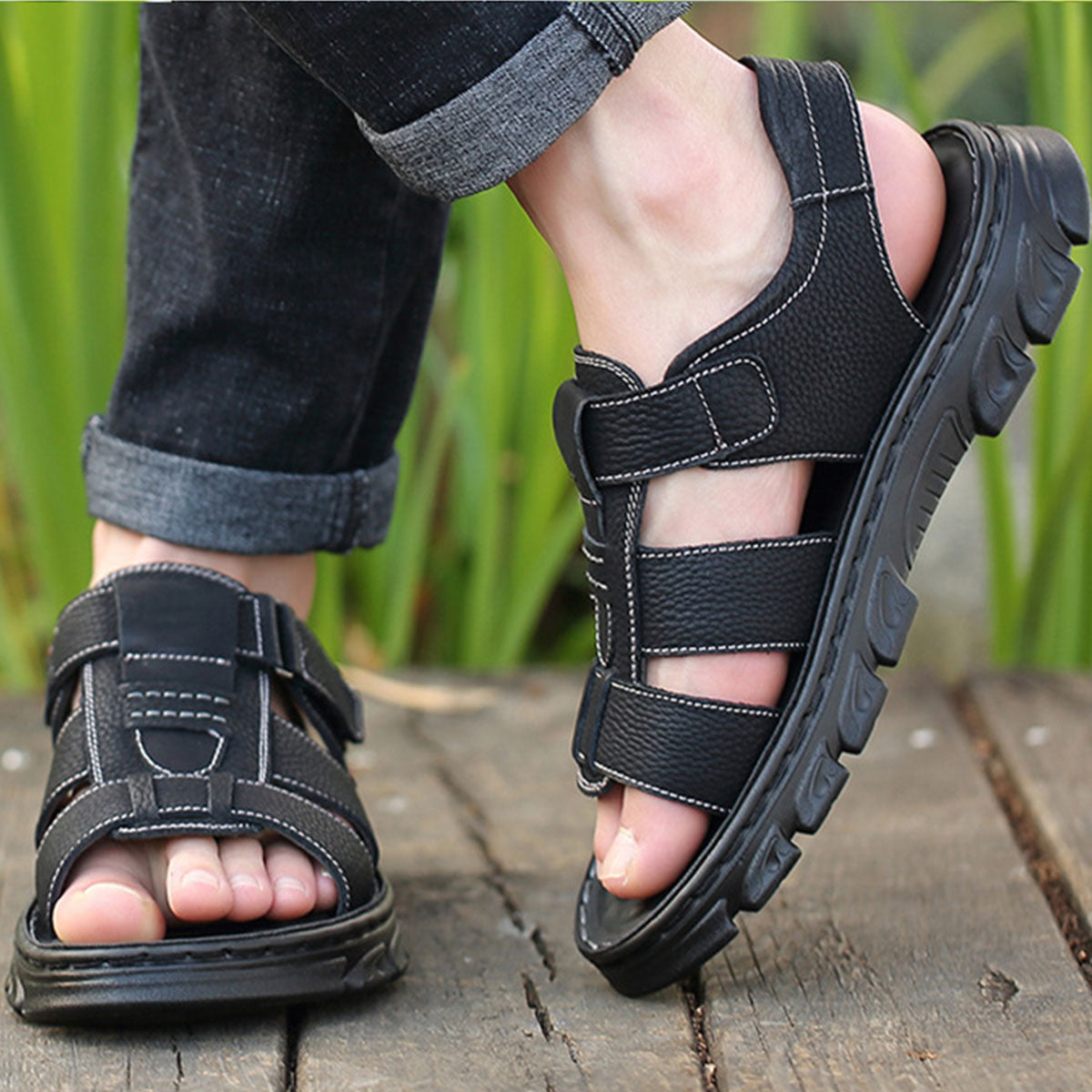 💥【38~44】Sandalias casuales de cuero genuino para hombre, liquidación, ¡excelentes precios!