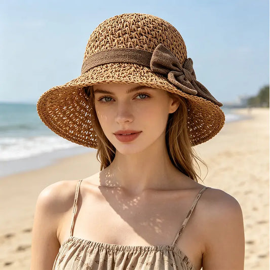 ☀️🎀Elegante sombrero francés con lazo: protección solar y sombra.
