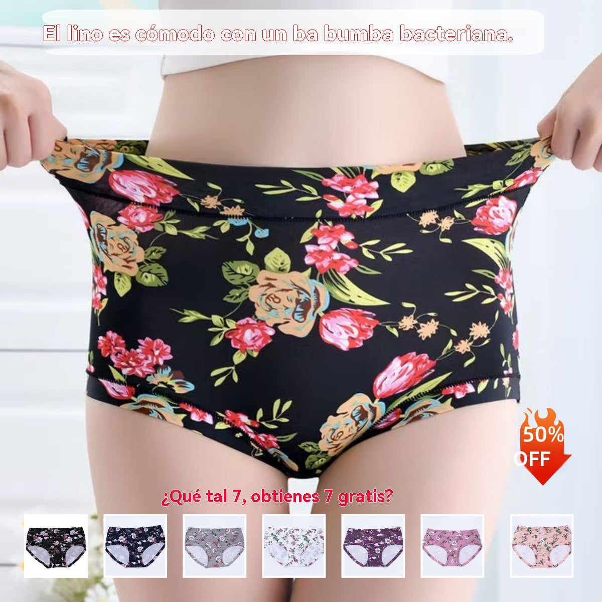 🔥7 piezas 31 euros💕【50-140KG】Ropa interior antibacteriana cómoda de algodón puro, nuevo estilo estampado