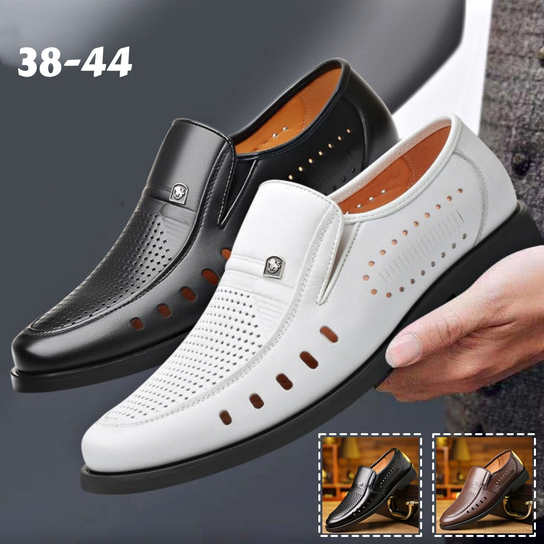 【38-44】 Zapatos casuales de cuero transpirables con diseño calado para hombre, verano 2026
