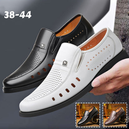 【38-44】 Zapatos casuales de cuero transpirables con diseño calado para hombre, verano 2026