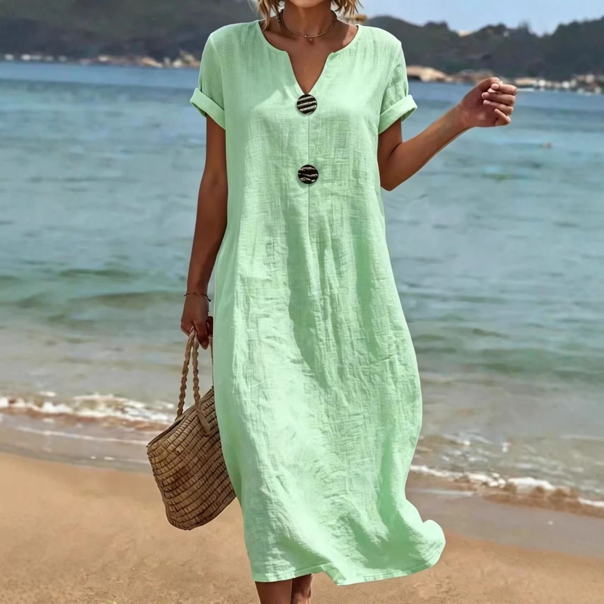 🏖️👗【Poslední den, sleva 50%】Volné šaty z bavlny a lnu, lehké a prodyšné, elegantní a pohodlné.