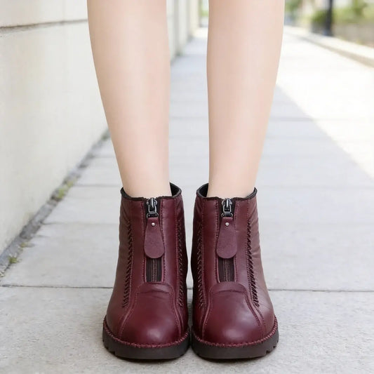 🥰【35-41】✨Zapatos de mujer cómodos, antideslizantes y forrados de vellón de cuero genuino hechos a mano