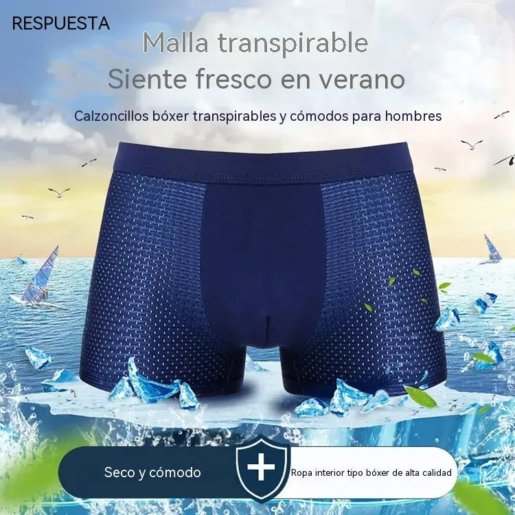 4 piezas （L-4XL）🔥2026 Nuevos calzoncillos bóxer de seda helada para hombre, modal, talla grande, con malla antibacteriana