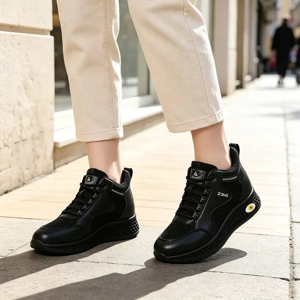 【35–41】👟Dámské černé kožené ploché pracovní boty bez šněrování – protiskluzové, s tlumením nárazů – prodyšné, lehké a pohodlné