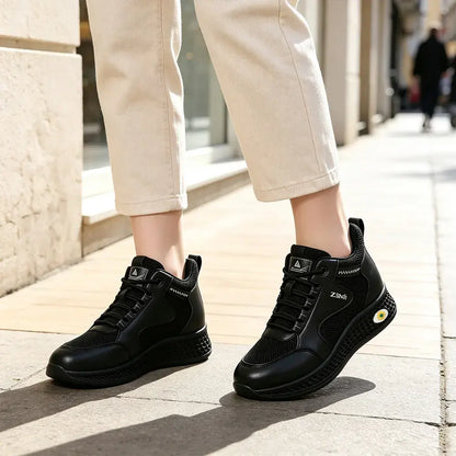 【35–41】👟Dámské černé kožené ploché pracovní boty bez šněrování – protiskluzové, s tlumením nárazů – prodyšné, lehké a pohodlné