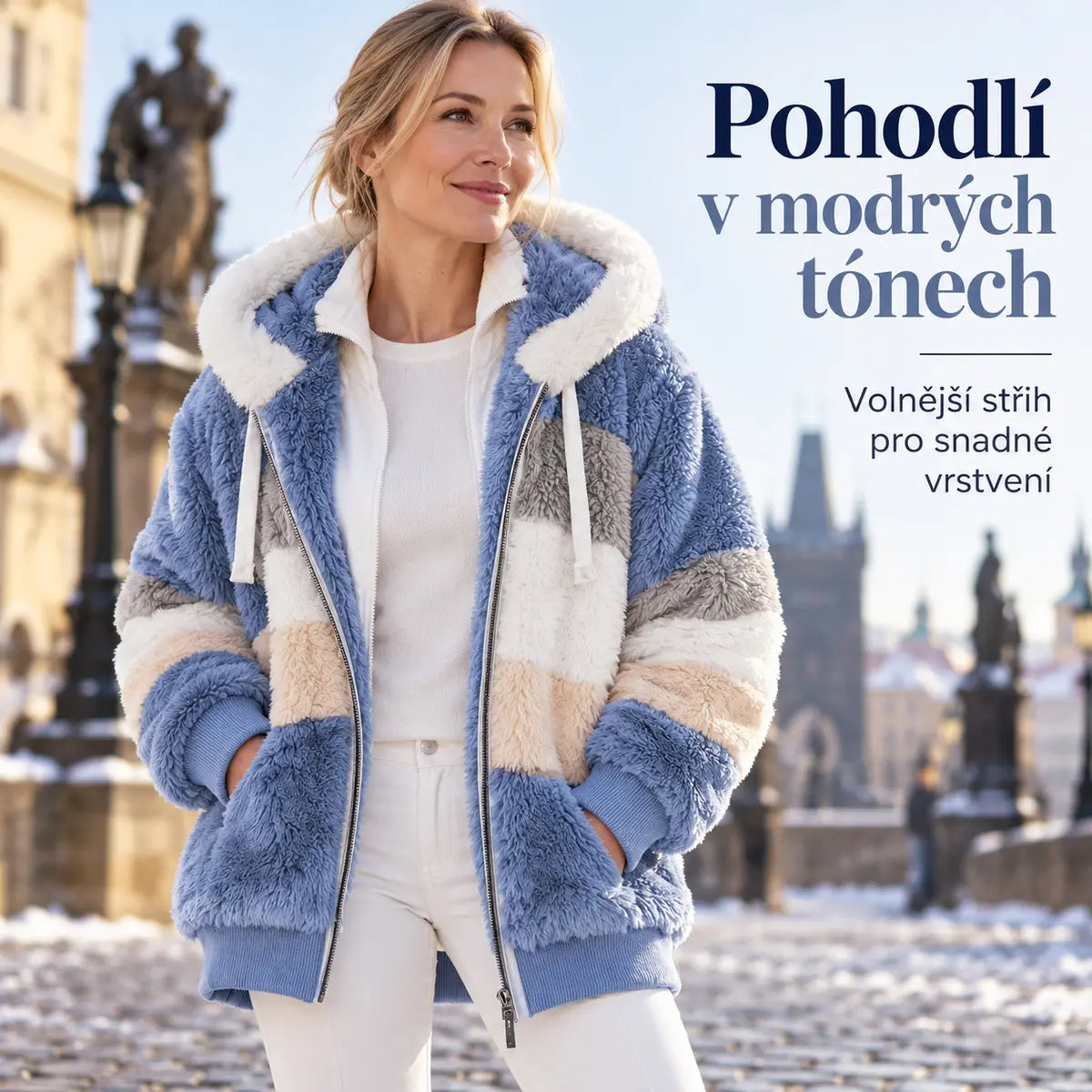 🔥 Poslední den – sleva 50 % ❄️【S–5XL】Nový dámský hřejivý kabát pro rok 2026, zateplený plyšový design s kontrastními pruhy ✅ Platba na dobírku