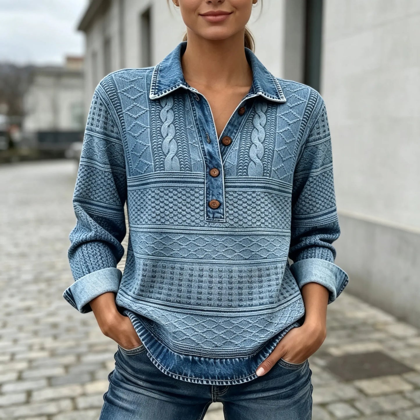 😍【S-5XL】 Stylový retro džínový top se stojatým límcem, pohodlný na nošení
