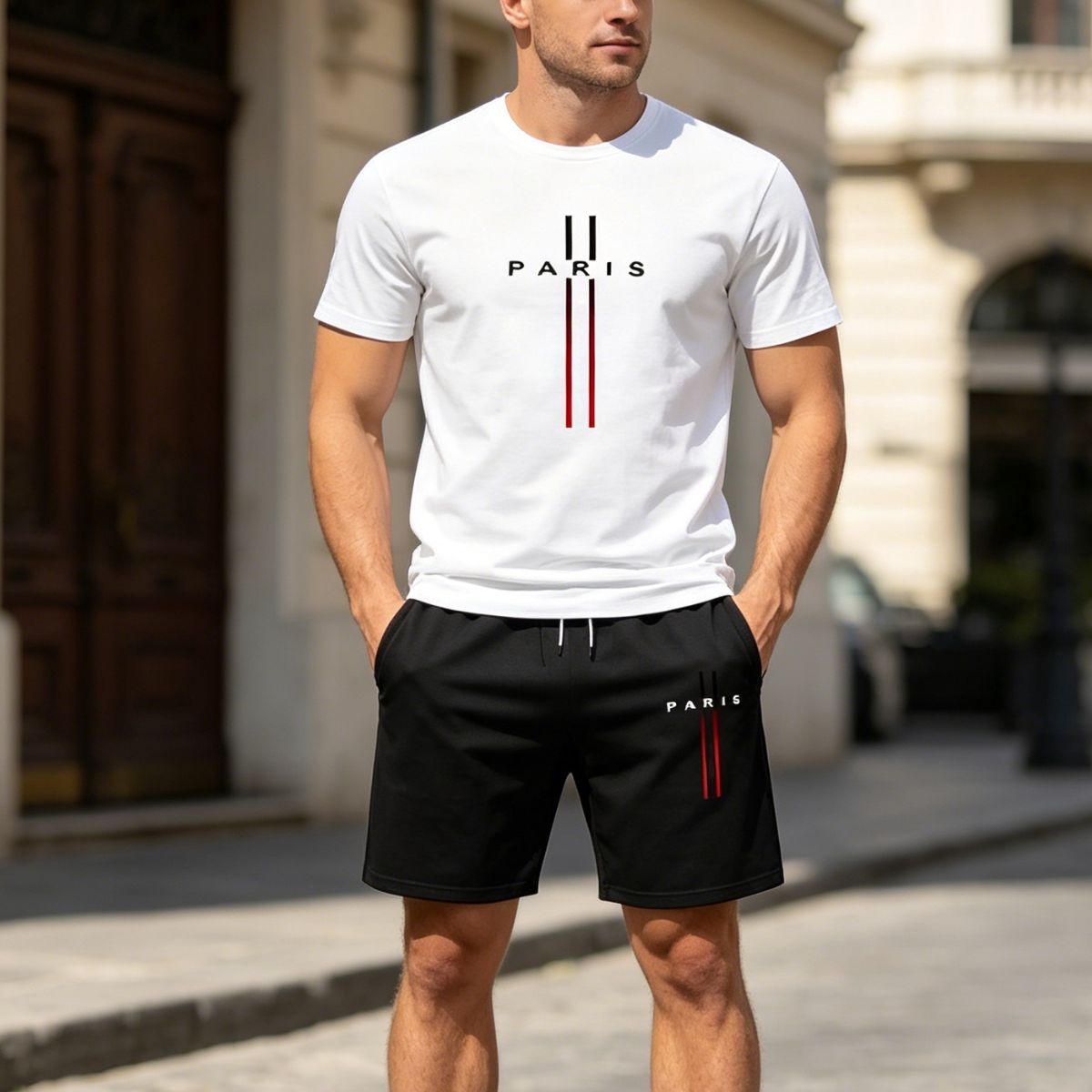 【Pago contra entrega】Conjunto deportivo de verano de 2 piezas para hombre: cómoda camiseta de manga corta y pantalones cortos para uso diario y en casa.