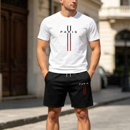 【Pago contra entrega】Conjunto deportivo de verano de 2 piezas para hombre: cómoda camiseta de manga corta y pantalones cortos para uso diario y en casa.