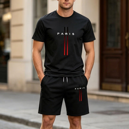 【Pago contra entrega】Conjunto deportivo de verano de 2 piezas para hombre: cómoda camiseta de manga corta y pantalones cortos para uso diario y en casa.