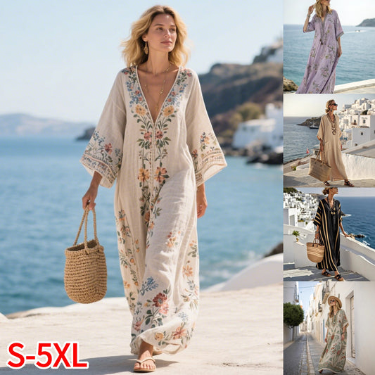 【S-5XL】Prodyšné šaty z bavlny a lnu, vhodné na dovolenou