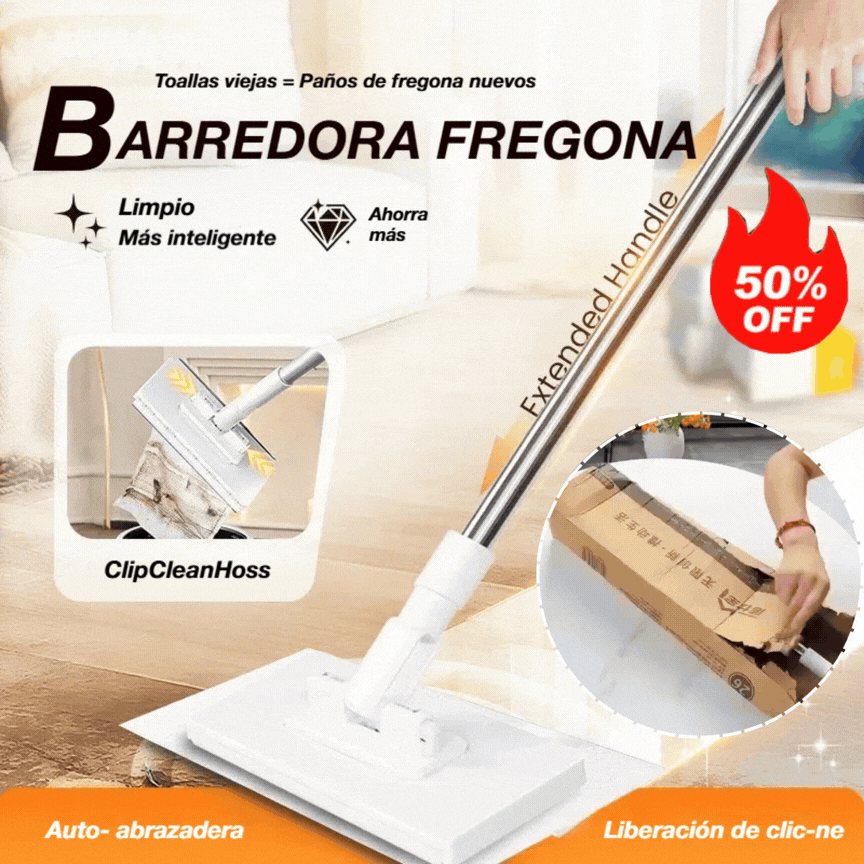 🔥【Set de 4】Trapeador multifuncional con clip de tela, nuevo trapeador doméstico que no requiere lavado