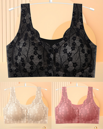 😍【3 részes készlet】【40-100KG】Női vezeték nélküli csipke melltartó elülső rögzítéssel - 4223202