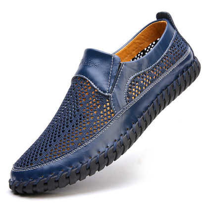 🔥【Promociones fuera de temporada】【38-48】👞Nuevos zapatos de malla de cuero para hombre para primavera y verano - talla grande - piel de vacuno auténtica, resistente al sudor y a los olores, transpirable y cómodo