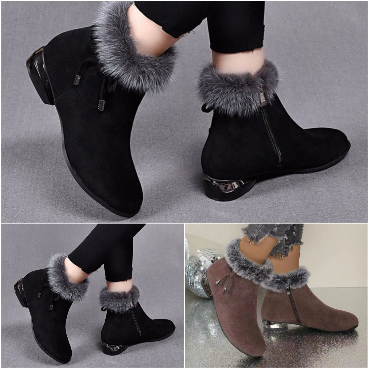 😍😍【35-41】Botines de tacón medio para mujer con punta redonda de piel suave negra.