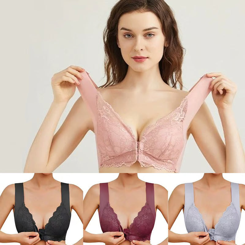 🔥😍【Pachet de 3】Sutien de damă confortabil fără sârmă din dantelă, închizătoare frontală