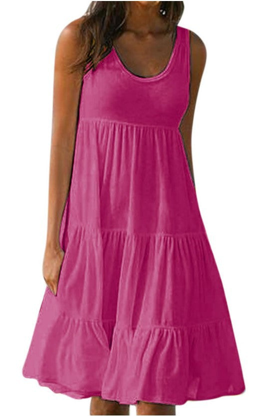 👗[S-5XL] Vestido sencillo de color liso, De secado rápido y transpirable