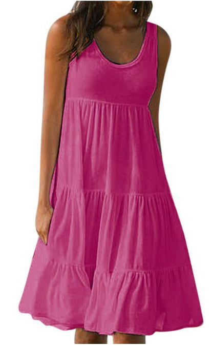 👗[S-5XL] Vestido sencillo de color liso, De secado rápido y transpirable