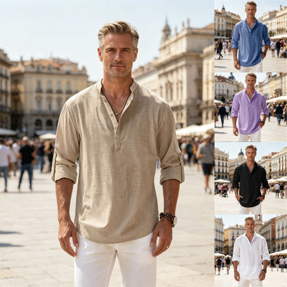💥【S-5XL】Camisa de manga larga para hombre de algodón y lino.