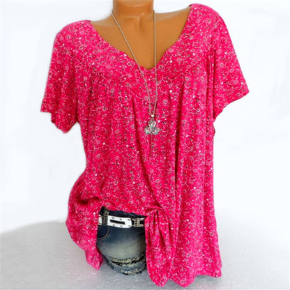 🔥【Compra uno y llévate otro gratis】【S-5XL】Camiseta estampada de manga corta con cuello en V 2026
