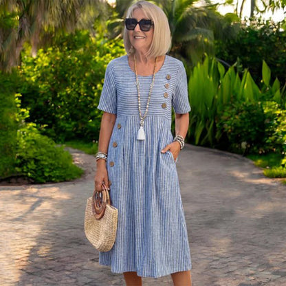 👗🏕️【S-2XL】Vestido midi a rayas, ligero y fresco