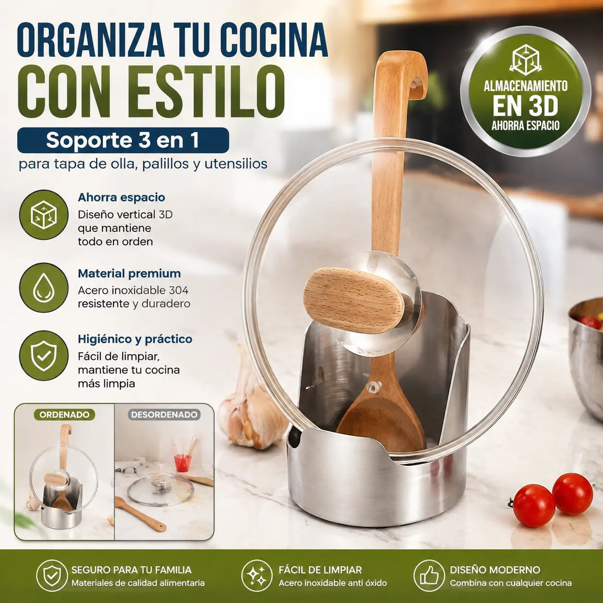 🔥【compre uno y llévese otro gratis 】🥄 Organizador multifuncional de utensilios de cocina: mantén todo organizado y al alcance de la mano ✨🏠
