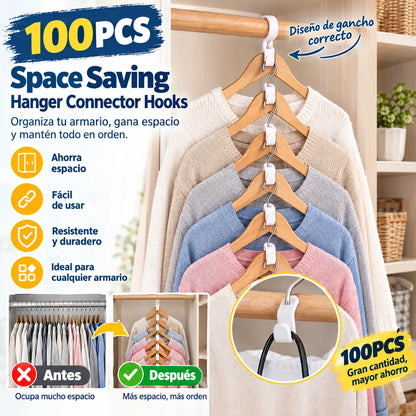 👕✨【Paquete de 100】Conectores para perchas que ahorran espacio: Duplican el espacio de almacenamiento de tu armario, resistentes y duraderos.