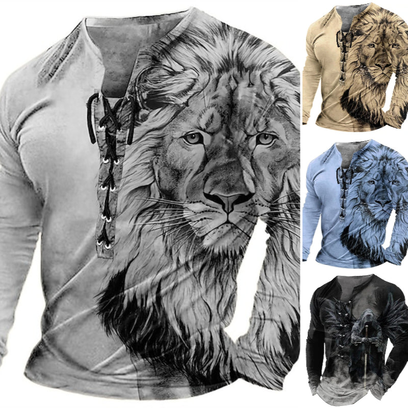 【Kupte 1 a získejte 1 zdarma】🦁🦁 Pánské neformální tričko s dlouhým rukávem s 3D potiskem-3914082