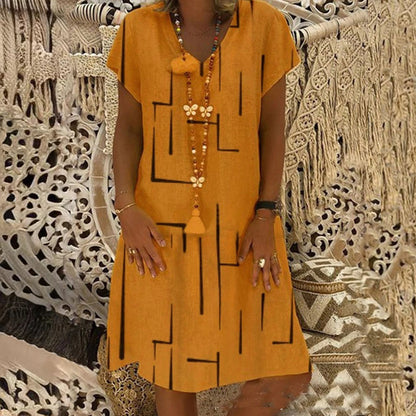【50% OFF】 【🚚 Envío Gratis y Pago Contra Reembolso】 👗 【S-5XL】 Vestido de algodón estampado con cuello en V