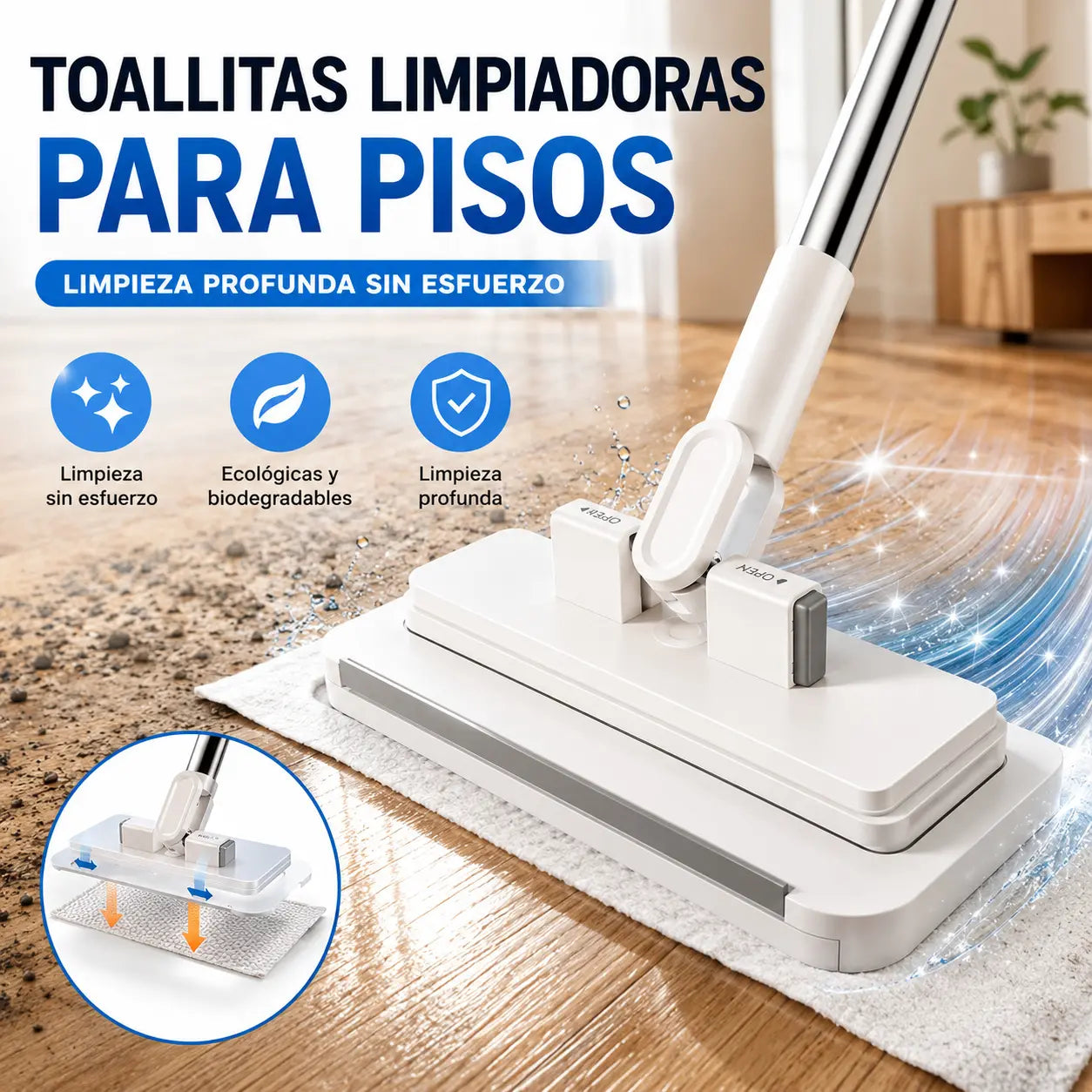 【Set de 4】Trapeador multifuncional con clip de tela, nuevo trapeador doméstico que no requiere lavado