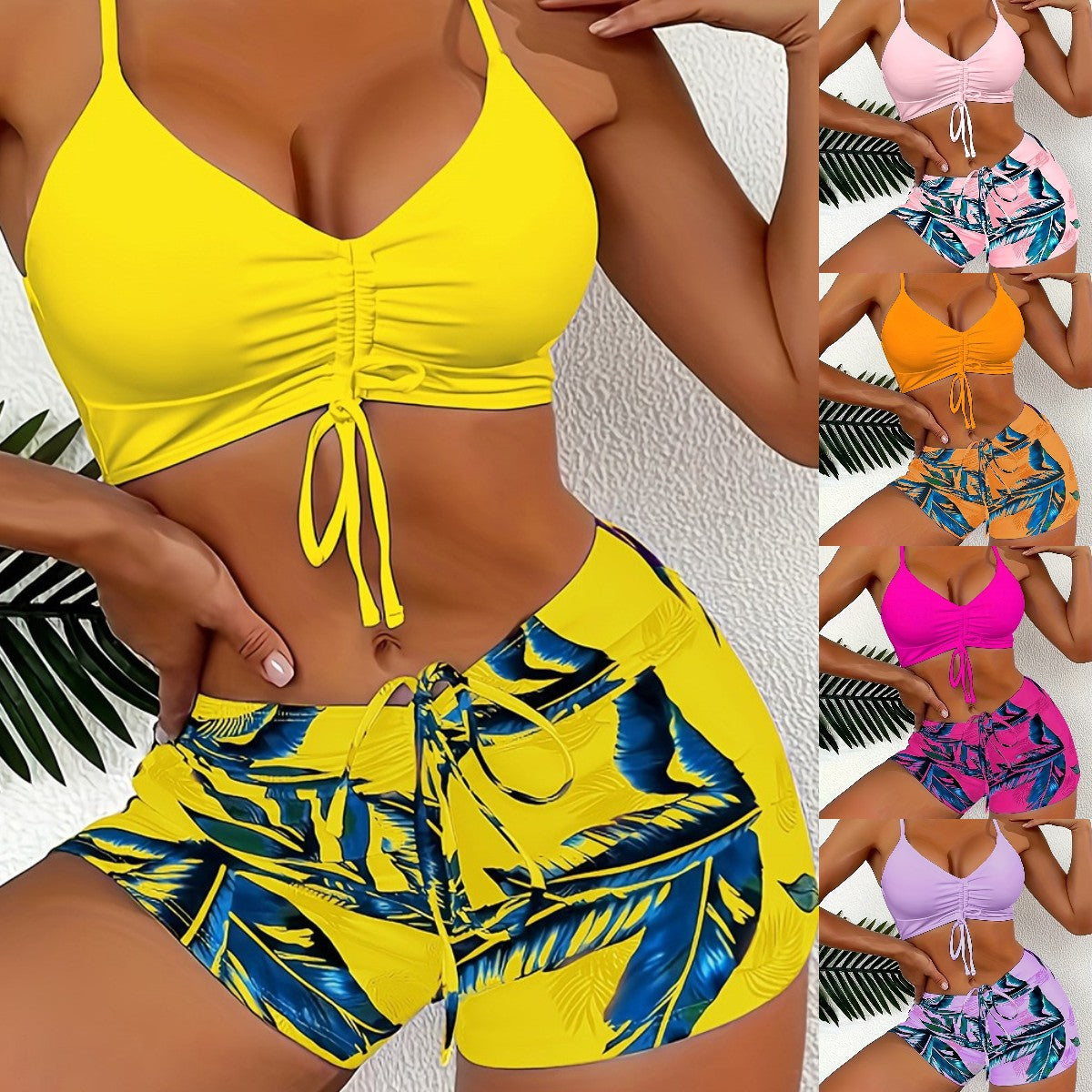 ‍♀️Traje de baño elegante de talla grande estampado con pantalón corto anti-escapadas