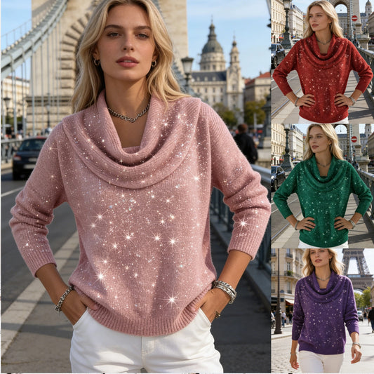 💥💥【S-5XL】Nový ležérní třpytivý pletený top s dlouhým rukávem a hvězdnou oblohou
