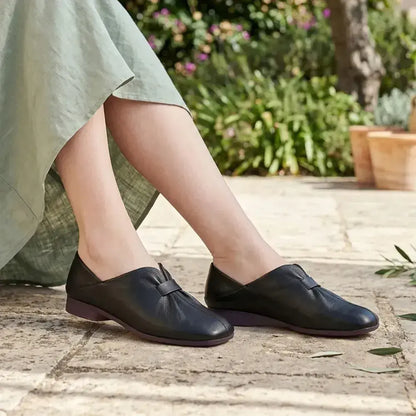 👡【35-42】2026 nuevos zapatos sin cordones de suela suave con lazo, piel de vaca de alta calidad, simples y exquisitos