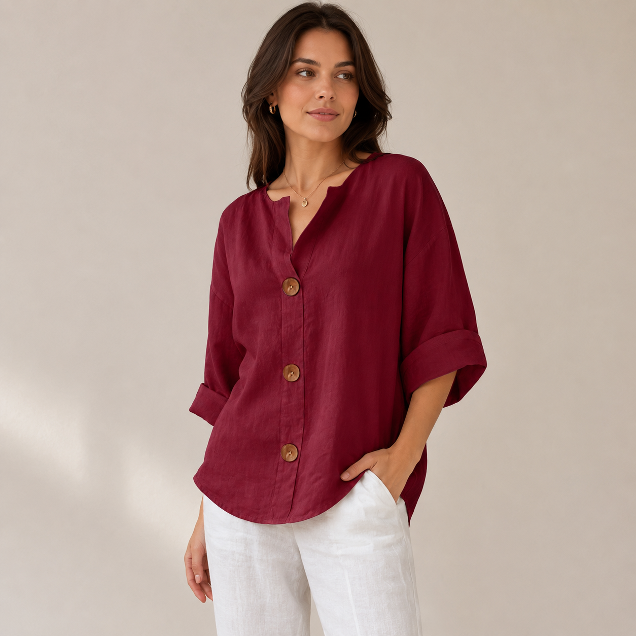 🔥【Descuento por tiempo limitado】【S-5XL】🔥Novedad para primavera/verano 2026: Camiseta holgada - Top de cuello en V de algodón y lino para mujer