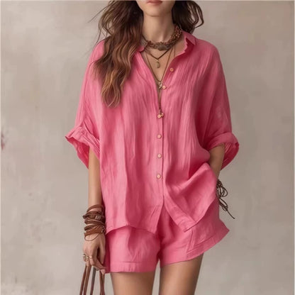 S-3XL  Divatos, lezser, plus size ing szett, egyszínű ing + rövidnadrág.