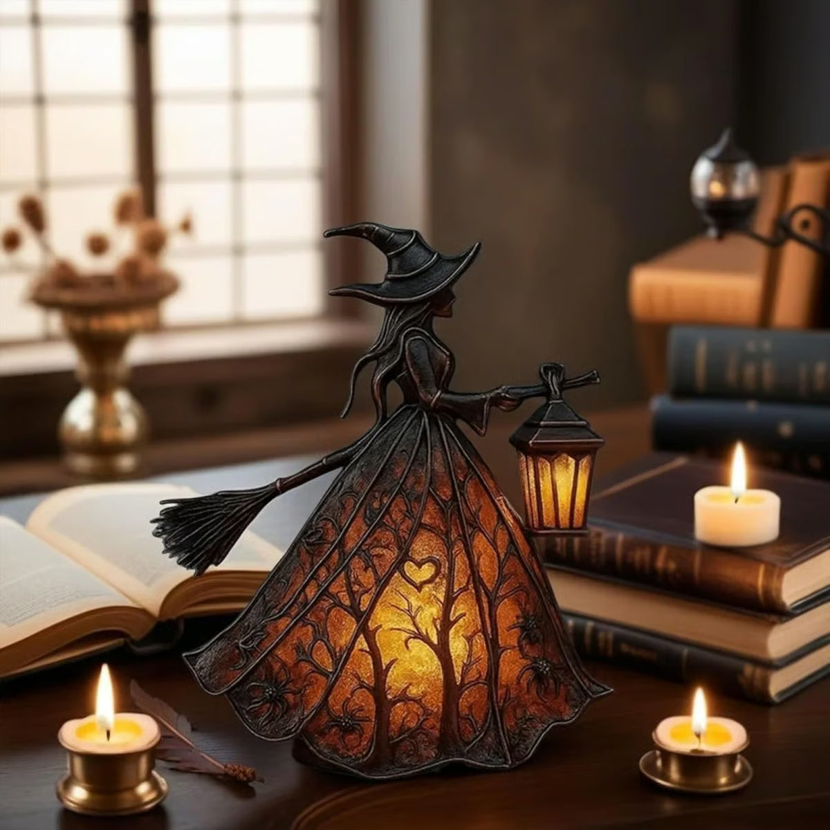 🧙‍‍♀️Λάμπα μάγισσας για το Halloween,  μοναδικό διακοσμητικό μοτίβο επιτραπέζιου λαμπτήρα, νυχτερινό φως με πόδια.-4123833