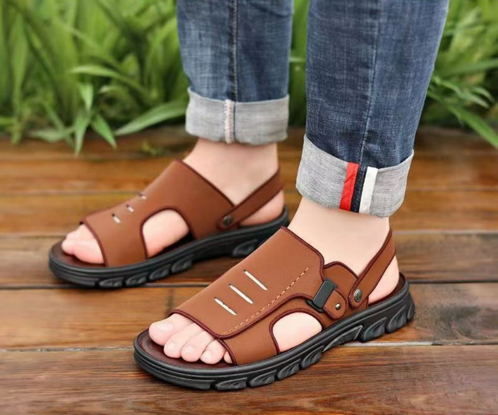 👍😎 (38-44)💥Nuevas sandalias de playa de cuero con suela gruesa para hombre-4332317